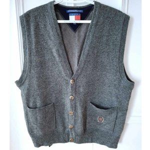 TOMMY HILFIGER Vintage Lambswool Cardigan Sweater Vest size Medium